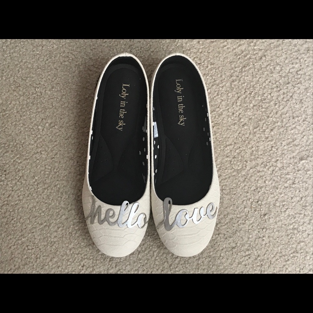 Loly In The Sky White Women's Wedding Flats- 8.5